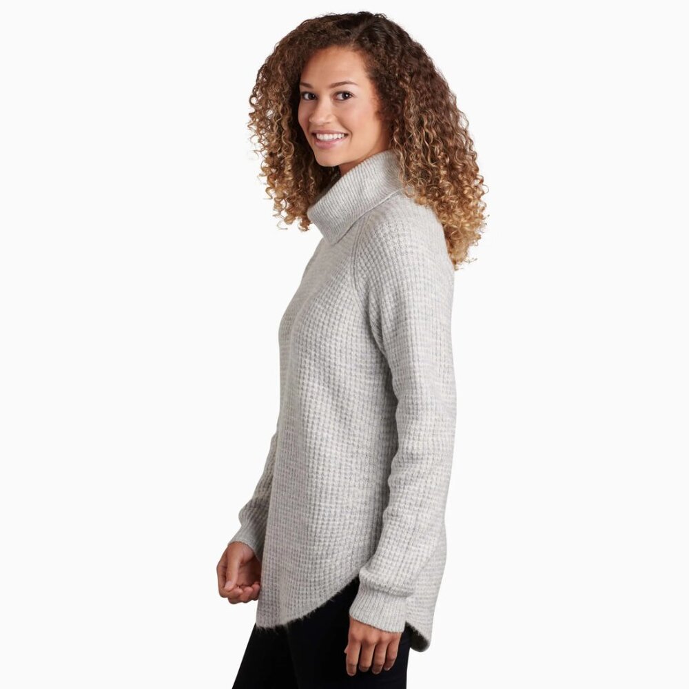 KUHL S Ash Waffle Knit Sienna Sweater Scalloped Turtleck Mock Neck
